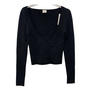 NWT Abercrombie & Fitch Babydoll Black Ribbed Knit Long Sleeve Top XS